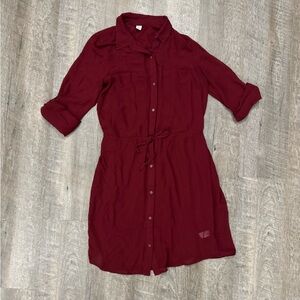 Burgundy Shirt Dress Lightweight Button Down With Slip Sz S